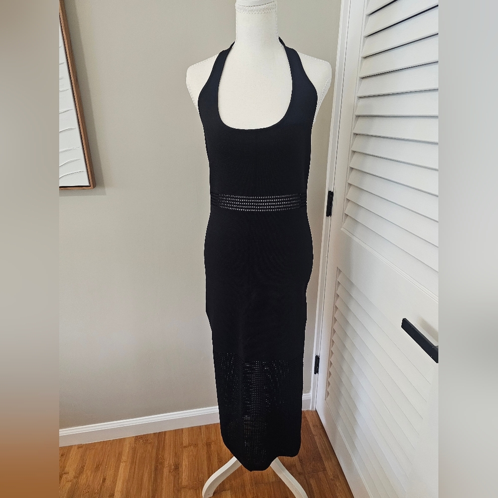 Vintage Free People black knit Halter Maxi Dress Size Medium🖤